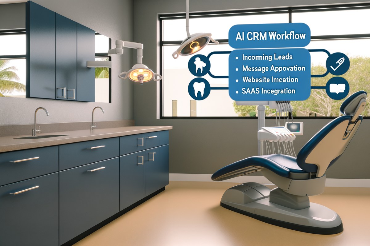 CRM lead tracking and message workflow visual for dental clinics in Miami