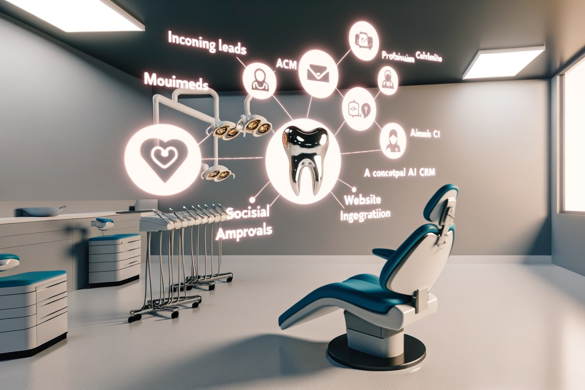 CRM lead tracking and message workflow visual for dental clinics in Miami