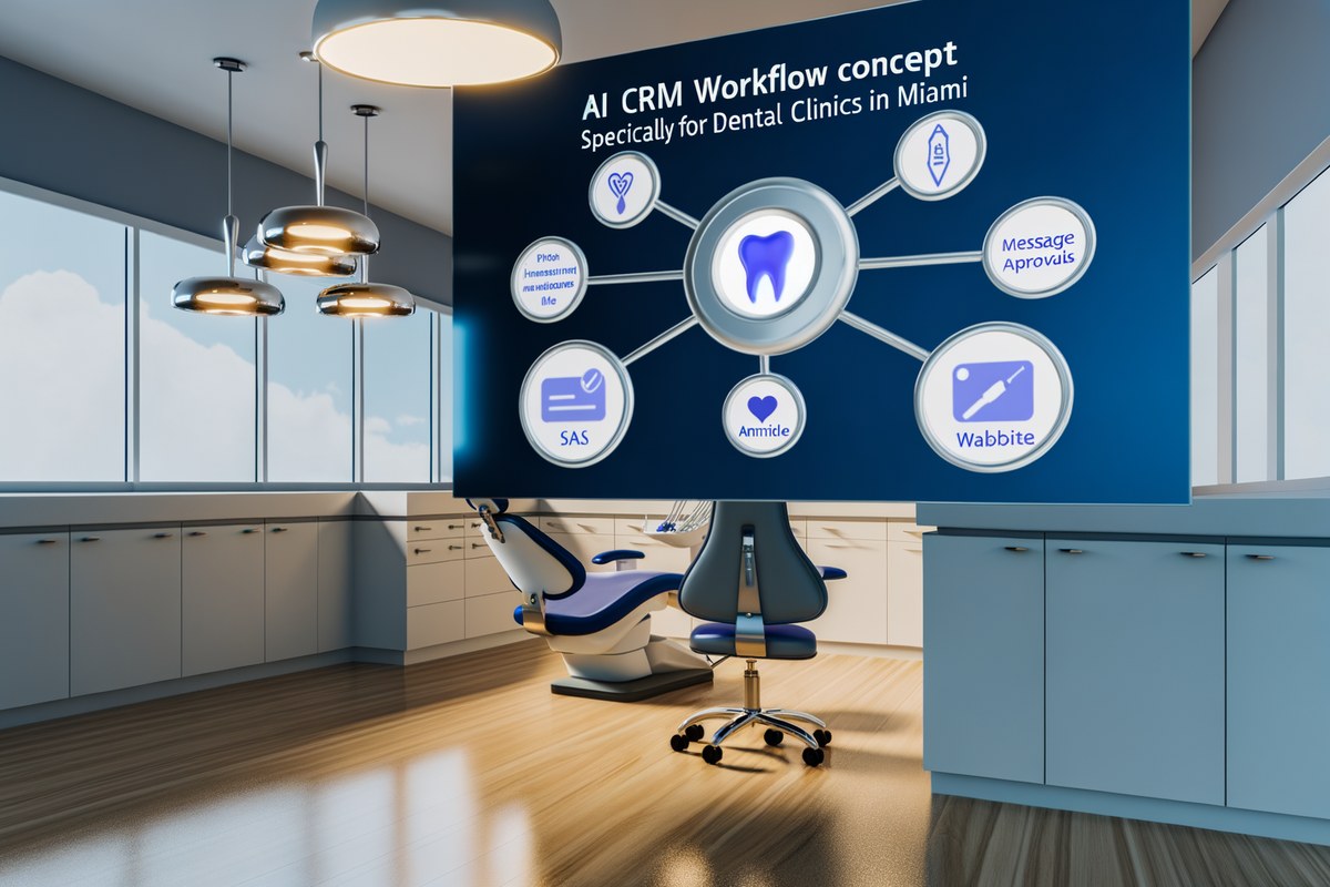 Miami Dental Clinic CRM Workflow AI-powered CRM lead tracking and message workflow visual for dental clinics in Miami