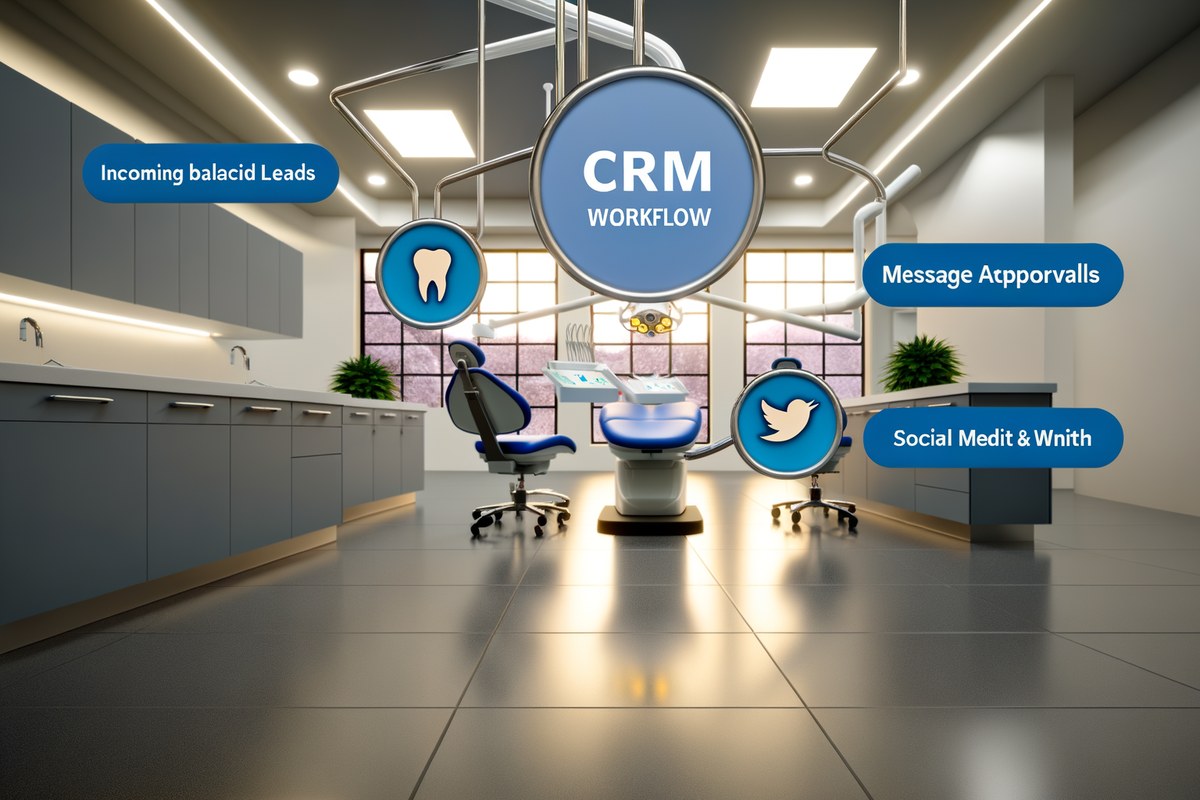 Miami Dental Clinic CRM Workflow CRM lead tracking and message workflow visual for dental clinics in Miami