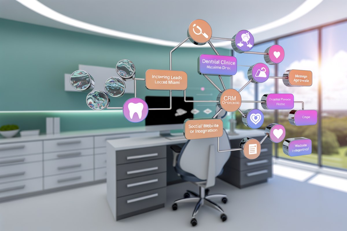 Miami Dental Clinic CRM Workflow CRM lead tracking and message workflow visual for dental clinics in Miami