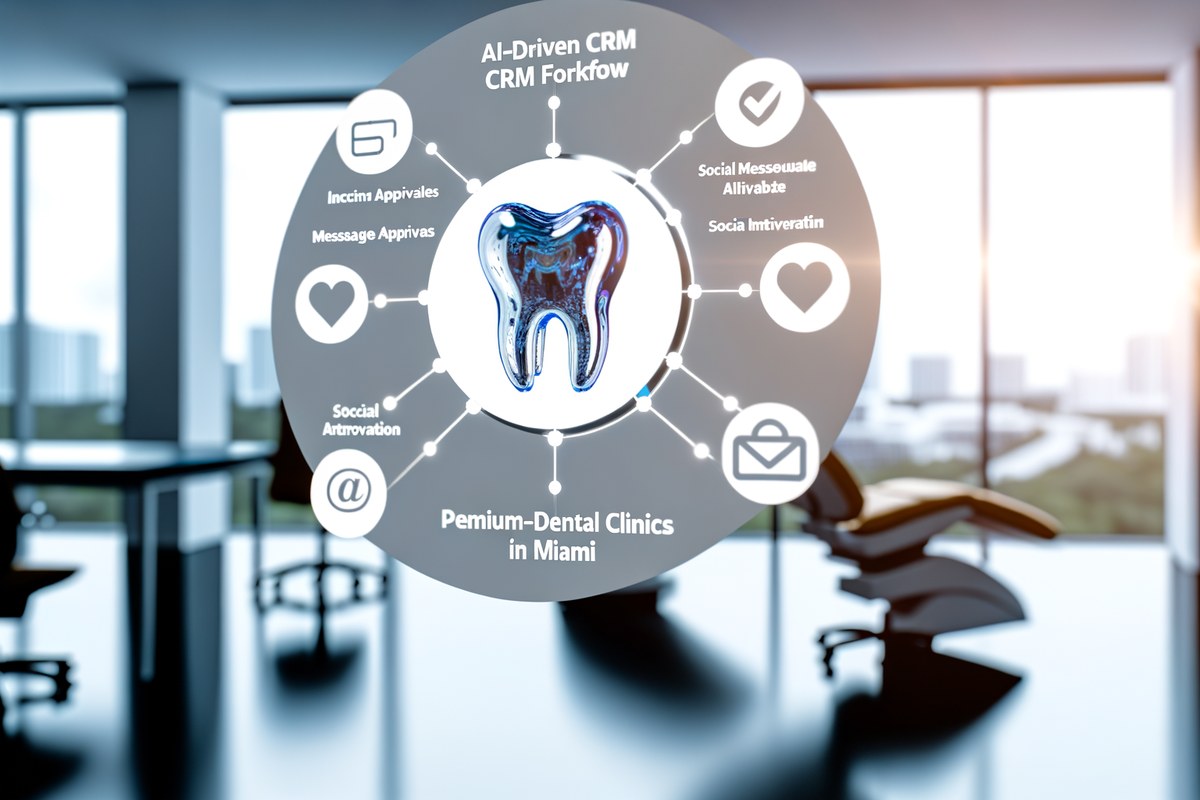 Miami Dental Clinic CRM Workflow AI-powered CRM lead tracking and message workflow visual for dental clinics in Miami