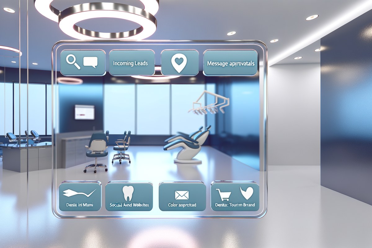 AI-powered CRM lead tracking and message workflow visual for dental clinics in Miami