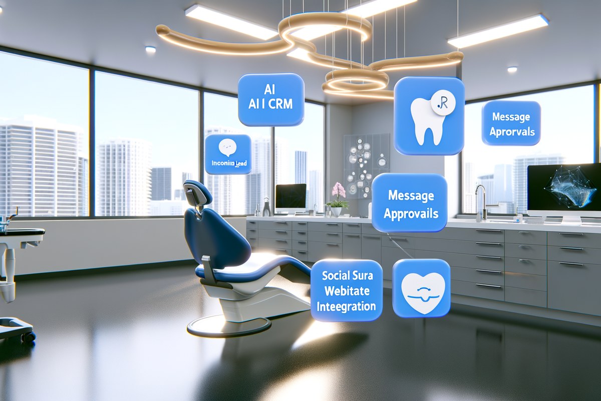CRM lead tracking and message workflow visual for dental clinics in Miami