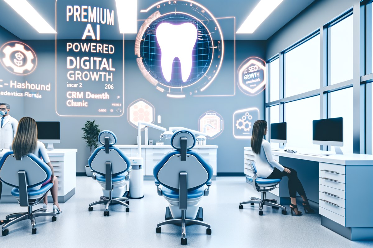 AI-powered SEO, CRM and digital growth concept for dental clinics in Miami. Miami Instagram Analysis Services included.
