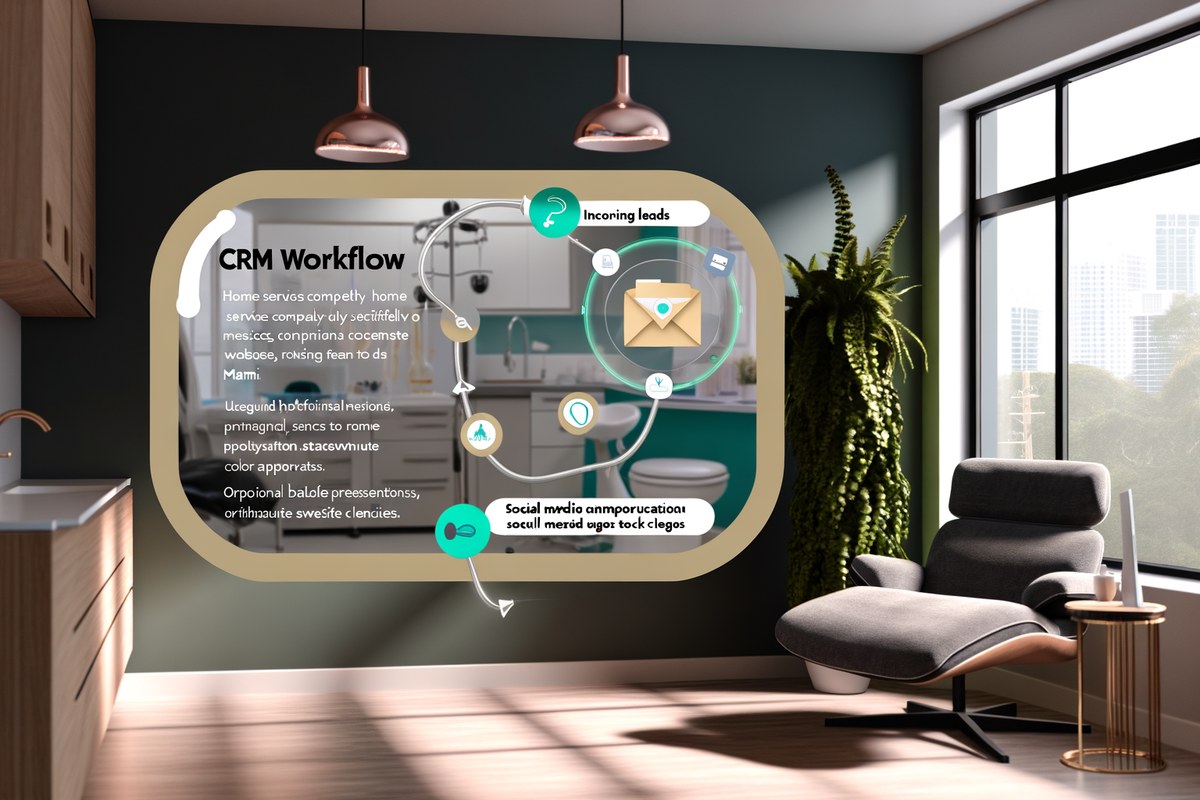 CRM lead tracking and message workflow visual for home service companies in Miami