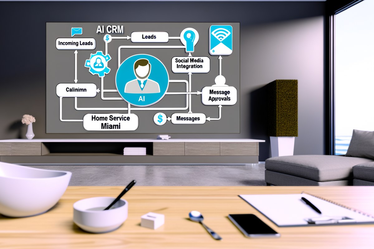 Miami Home Service Company CRM Workflow AI-powered CRM workflow concept for home service companies in Miami