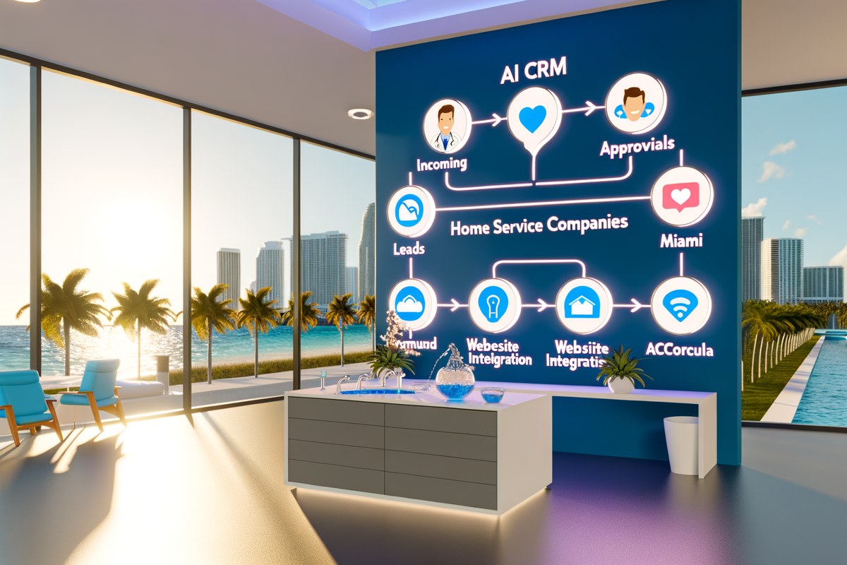 CRM lead tracking and message workflow visual for home service companies in Miami