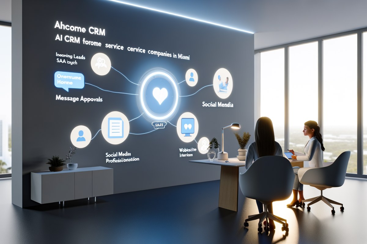 AI-powered CRM lead tracking and message workflow visual for home service companies in Miami