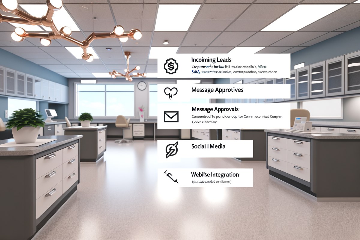 CRM lead tracking and message workflow visual for law firms in Miami