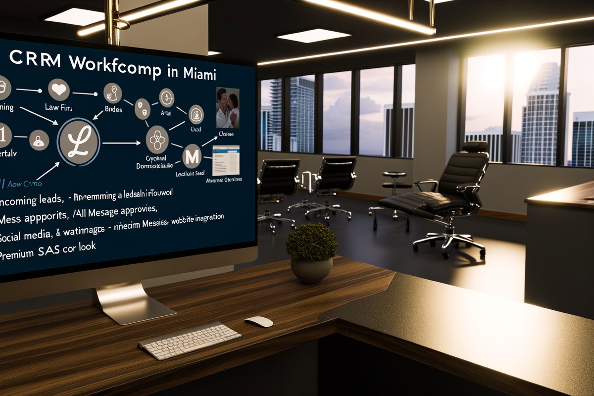 CRM lead tracking and message workflow visual for law firms in Miami