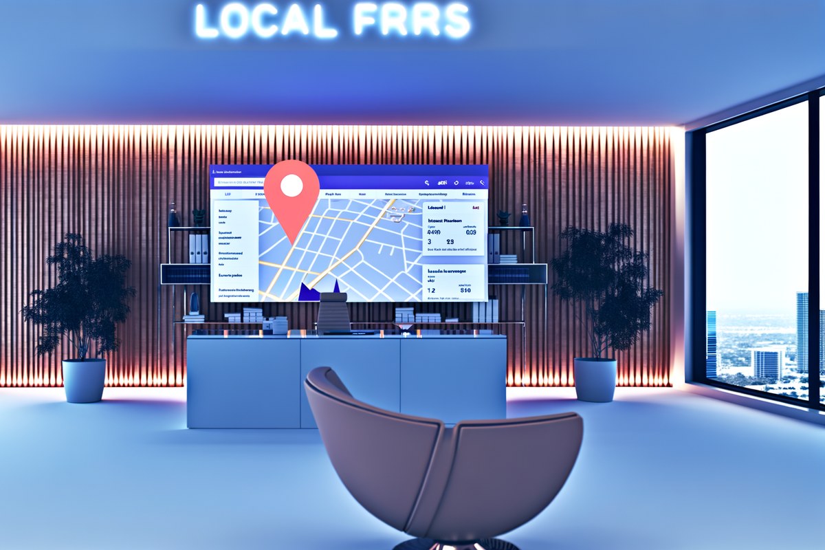 Miami Law Firm Local Visibility Strategy Local search and visibility strategy scene for law firms in Miami, analytics dashboard, map pack growth