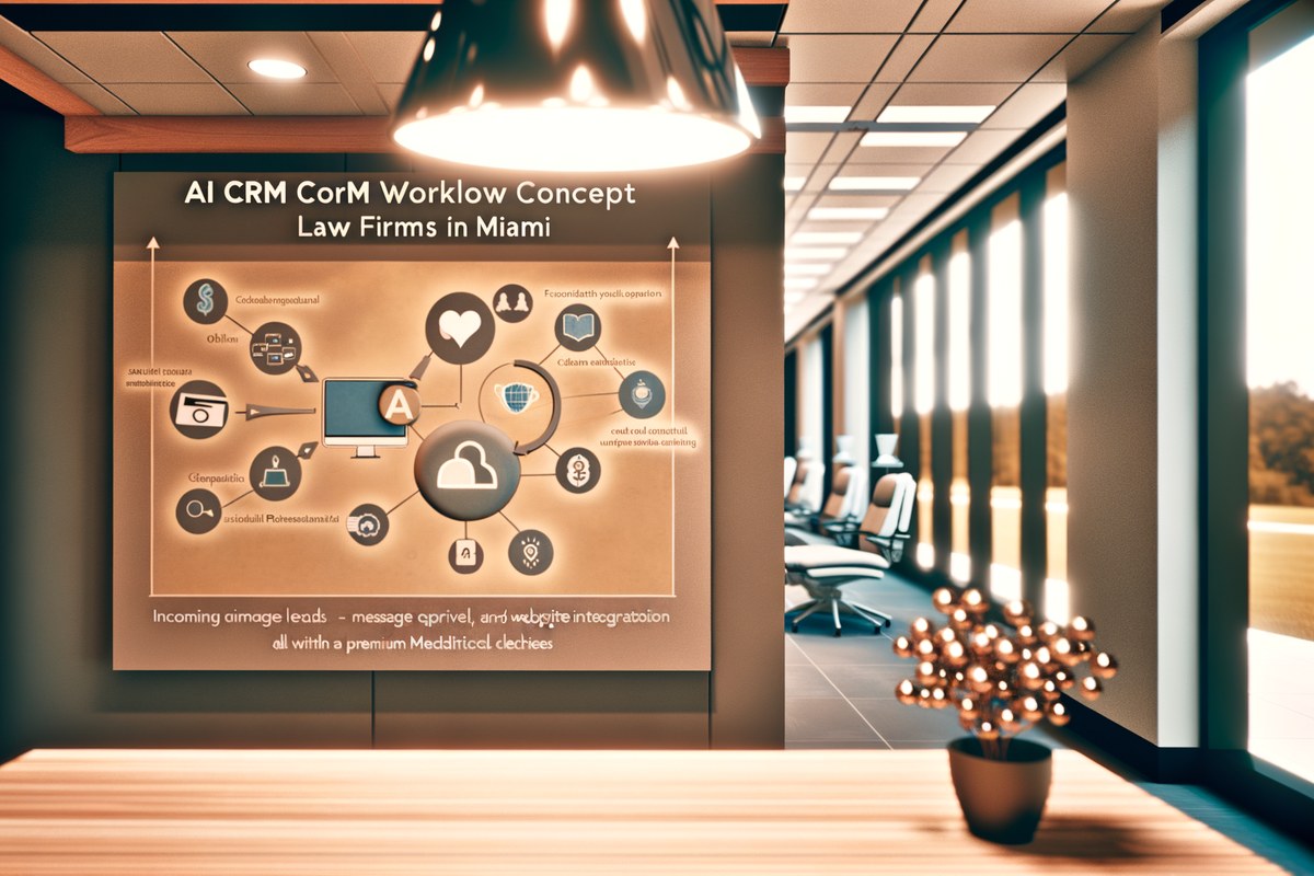 Miami Law Firm CRM Workflow AI CRM lead tracking and message workflow visual for law firms in Miami