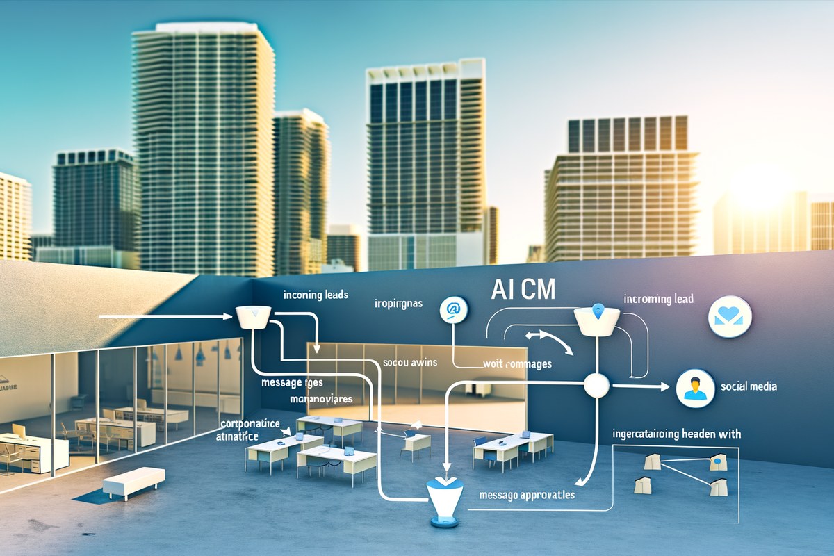 CRM lead tracking and message workflow visual for law firms in Miami