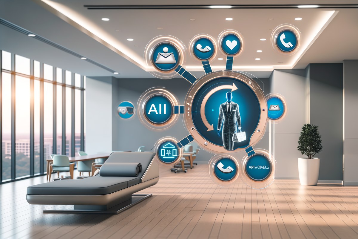 AI CRM workflow concept for law firms in Miami, incoming leads, message approvals, social media and website integration, premium SaaS interface