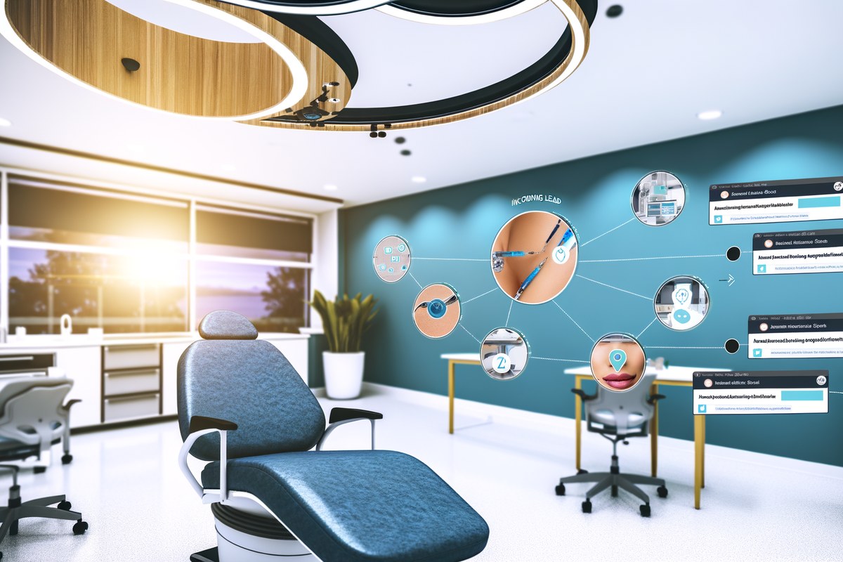 AI-powered growth systems for medical spas in Miami AI-powered digital growth scene in Miami, focused on medical spa, CRM dashboard, SEO growth chart, modern Florida business setting, high-end visual