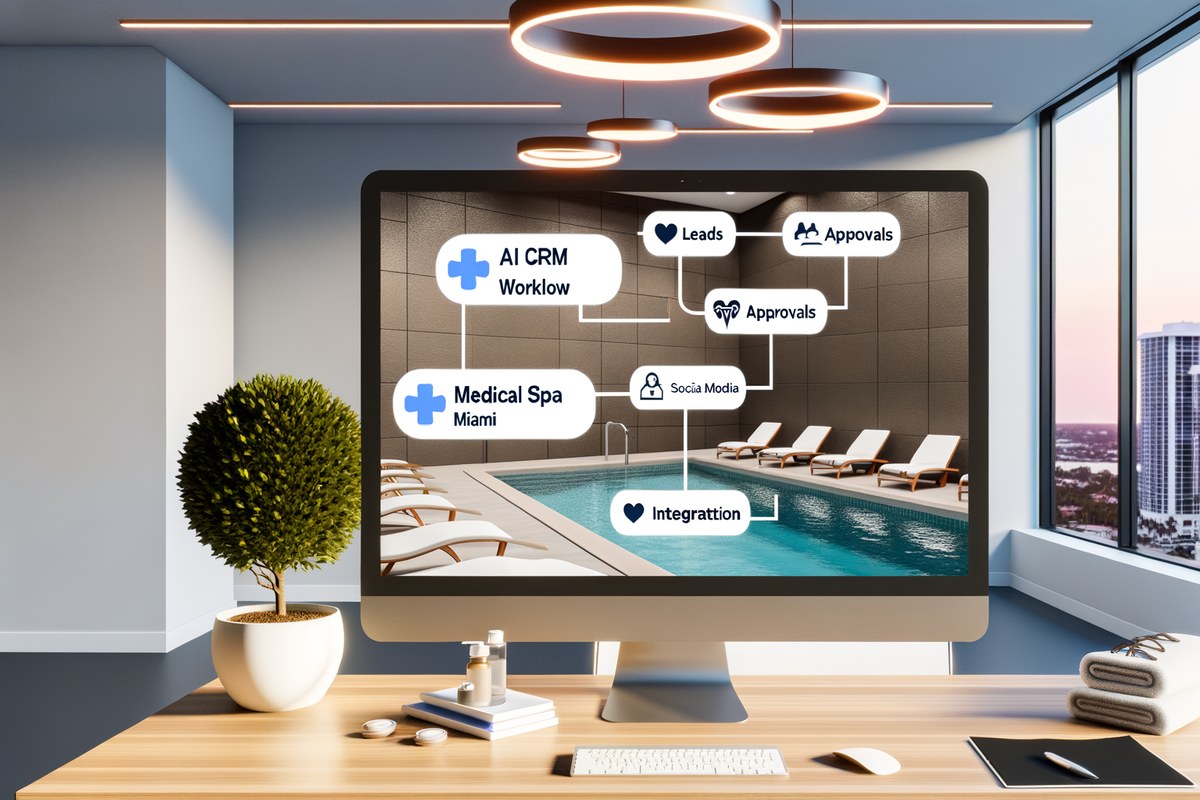 Miami Medical Spa CRM Workflow CRM lead tracking and message workflow visual for medical spas in Miami