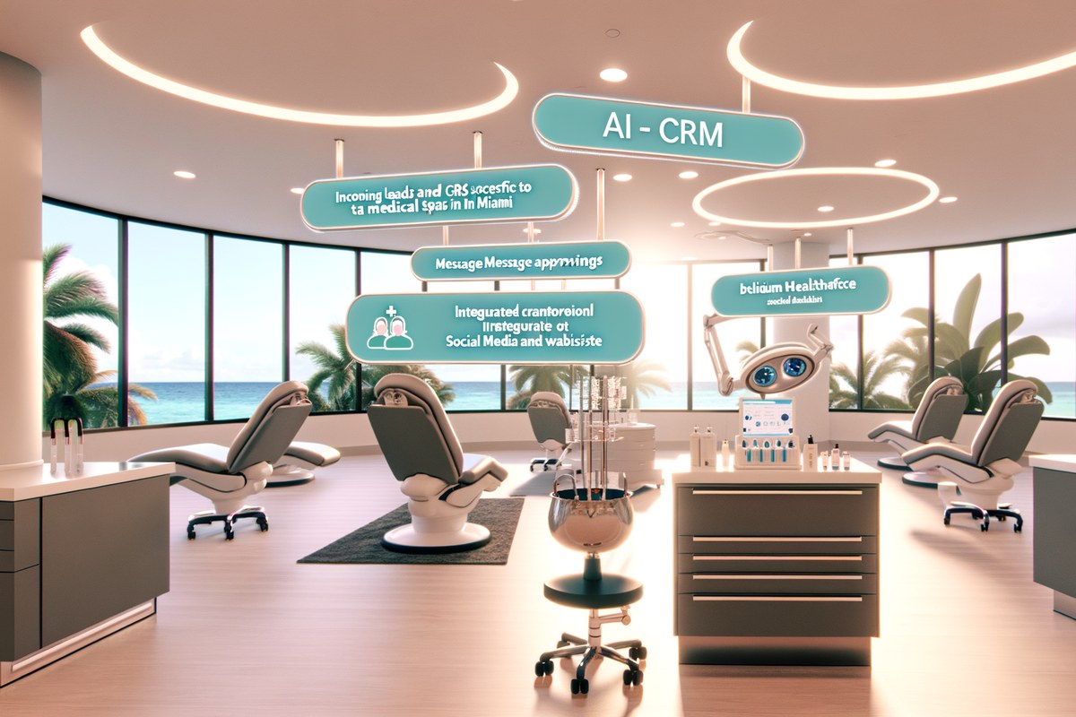 AI CRM lead tracking and message workflow visual for medical spas in Miami