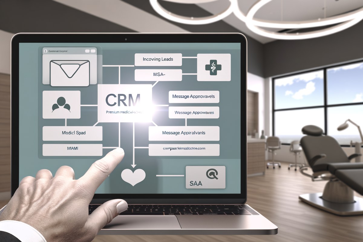 Miami Medical Spa CRM Workflow CRM lead tracking and message workflow visual for medical spas in Miami