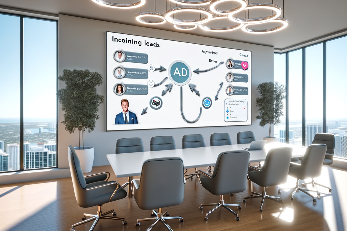 Miami Real Estate Team CRM Workflow CRM lead tracking and message workflow visual for real estate teams in Miami