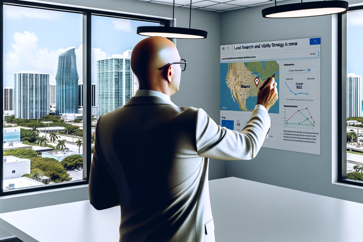 Local SEO and visibility strategy visual for real estate teams in Miami