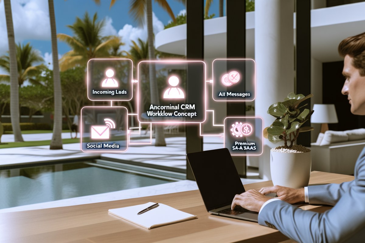Miami Real Estate Team CRM Workflow CRM lead tracking and message workflow visual for real estate teams in Miami