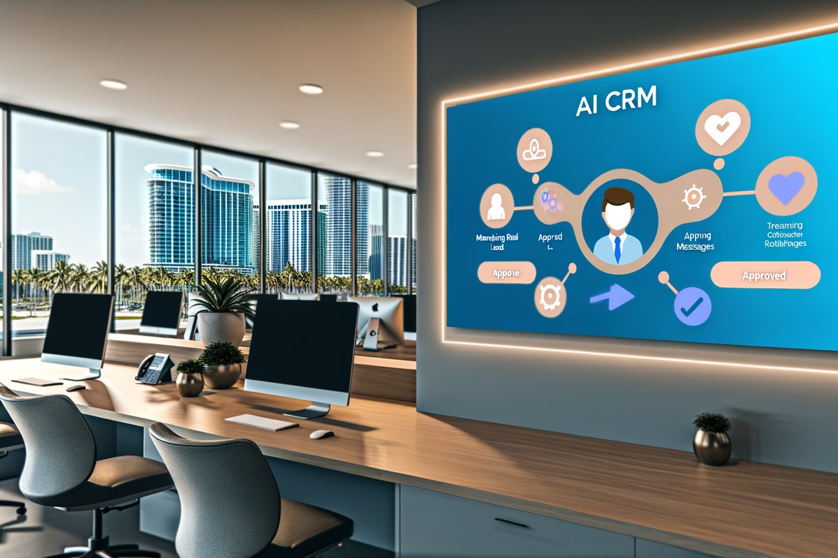 AI CRM workflow concept for real estate teams in Miami