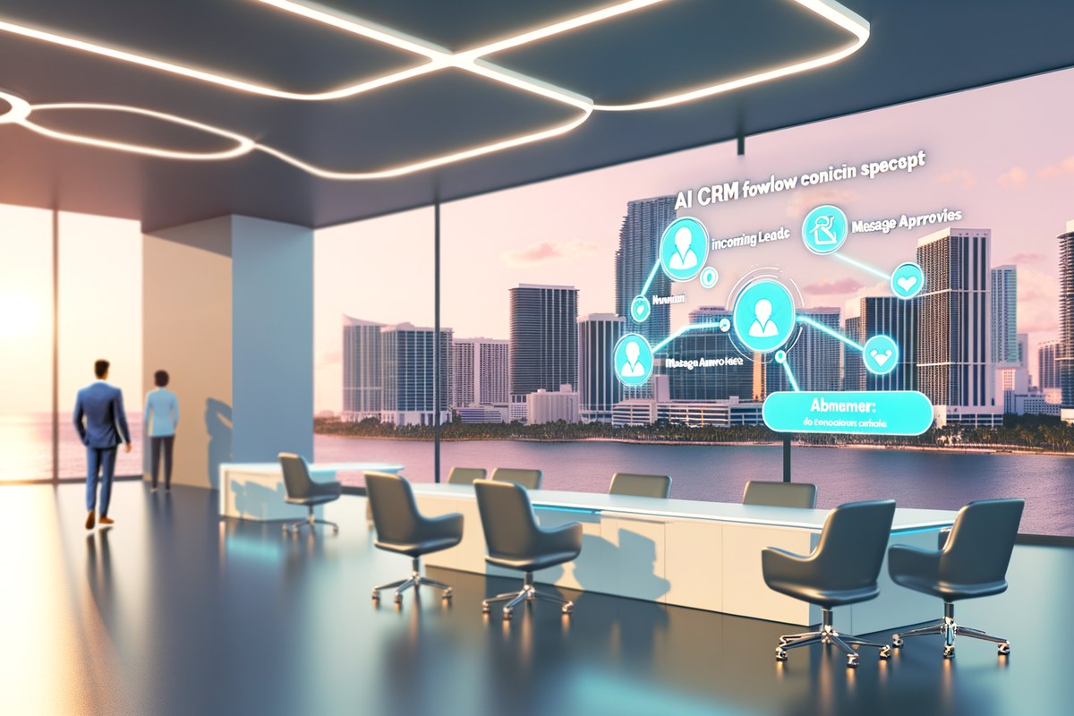 CRM lead tracking and message workflow visual for real estate teams in Miami